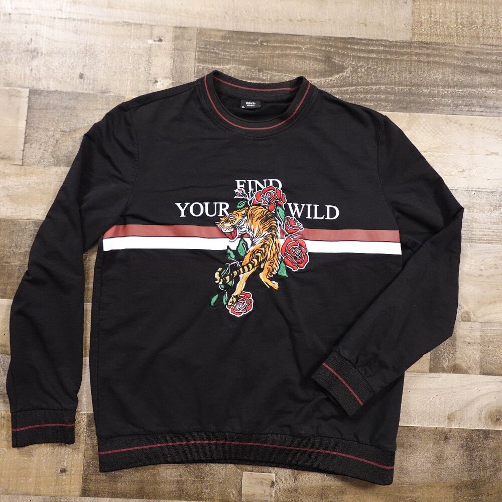 DeFacto‎ Studio “Find Your Wild” Tiger Graphic Sweatshirt – Size XL Black Slim